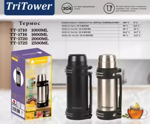 Классический термос TriTower TT-1720 2000ml черный